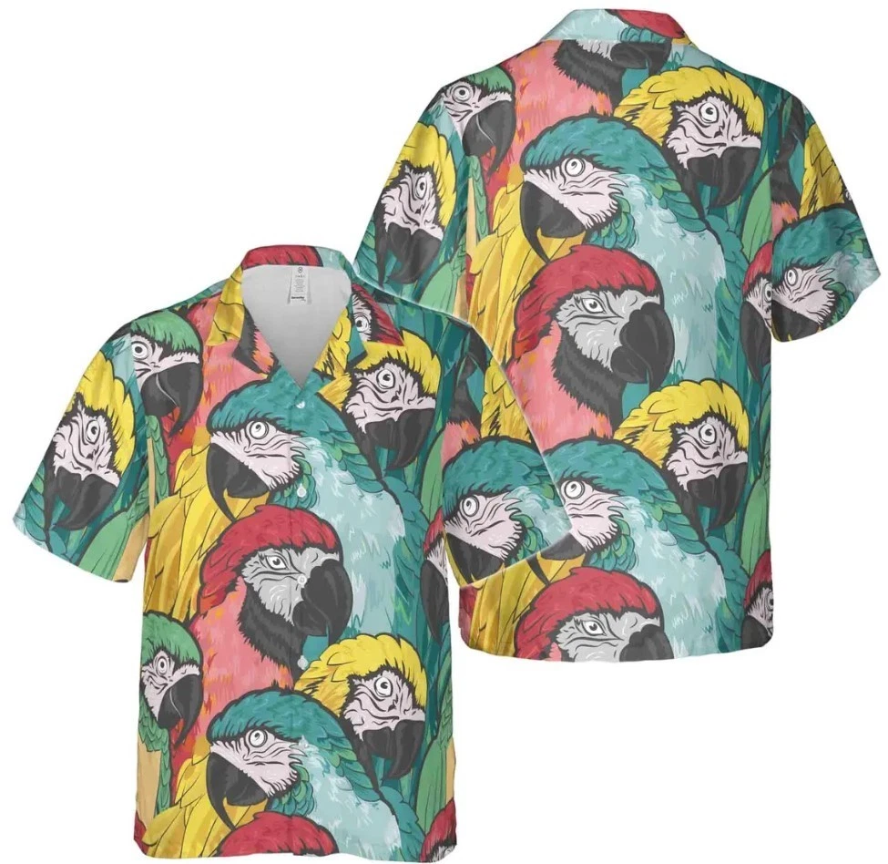 Funny Aloha Colorful Parrot Painting Hawaiian Shirt S-5XL for Men and Women