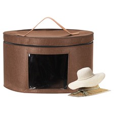 17 x 10 Inch Foldable Round Travel Hat Storage Organizer Box for Women, Coffee