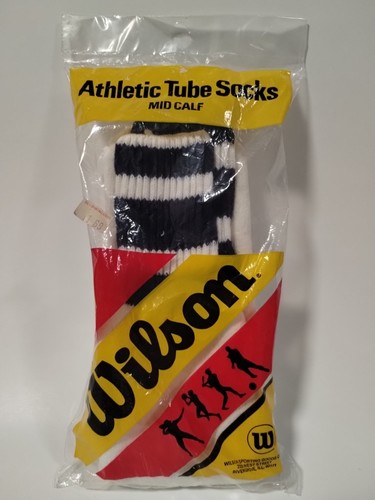 Calcetines Vintage Wilson Tubo Azul Blanco Atlético Algodón Orlon Acrílico Años 80 9-15 Nuevos - Imagen 6 de 6