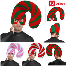 Christmas Candy Cane Hat Elf Striped Eye Mask Blindfold Costume Xmas Party Gift