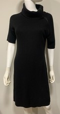 Calvin Klein Black Cowl Asymmetrical Zip Neck Sweater Dress Short Sleeve Size M