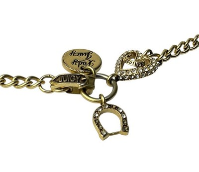 Vintage Juicy Couture Gold Tone Necklace Charm Lucky Horseshoe Heart Bling Juicy