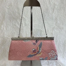 Unused itemJapanese bag crepe fabric 2way pink floral pattern bird with mirror