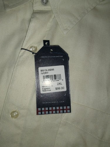 Ben Sherman 2xl NWT Ivory Classic Fit Long Sleeve Cotton Blend Shirt $99 XXL - Picture 5 of 9