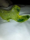 Fenton Vaseline Glass Cat Head Heel - Vintage Glass Shoe - Topaz Yellow GLOWS