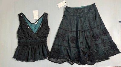 BNWT Dranella Black Top & Skirt Set UK 8 Embroidered Evening Outfit