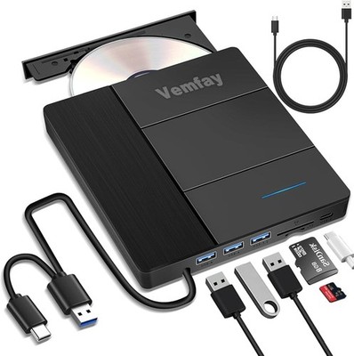 Vemfay Externer CD/DVD Brenner | USB 3.0 & Type-C | Wie Neu