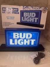 Bud Light LED Lightbox 12" x 2.5"Micro USB Power Man Cave Game Room Bar Gift NIB