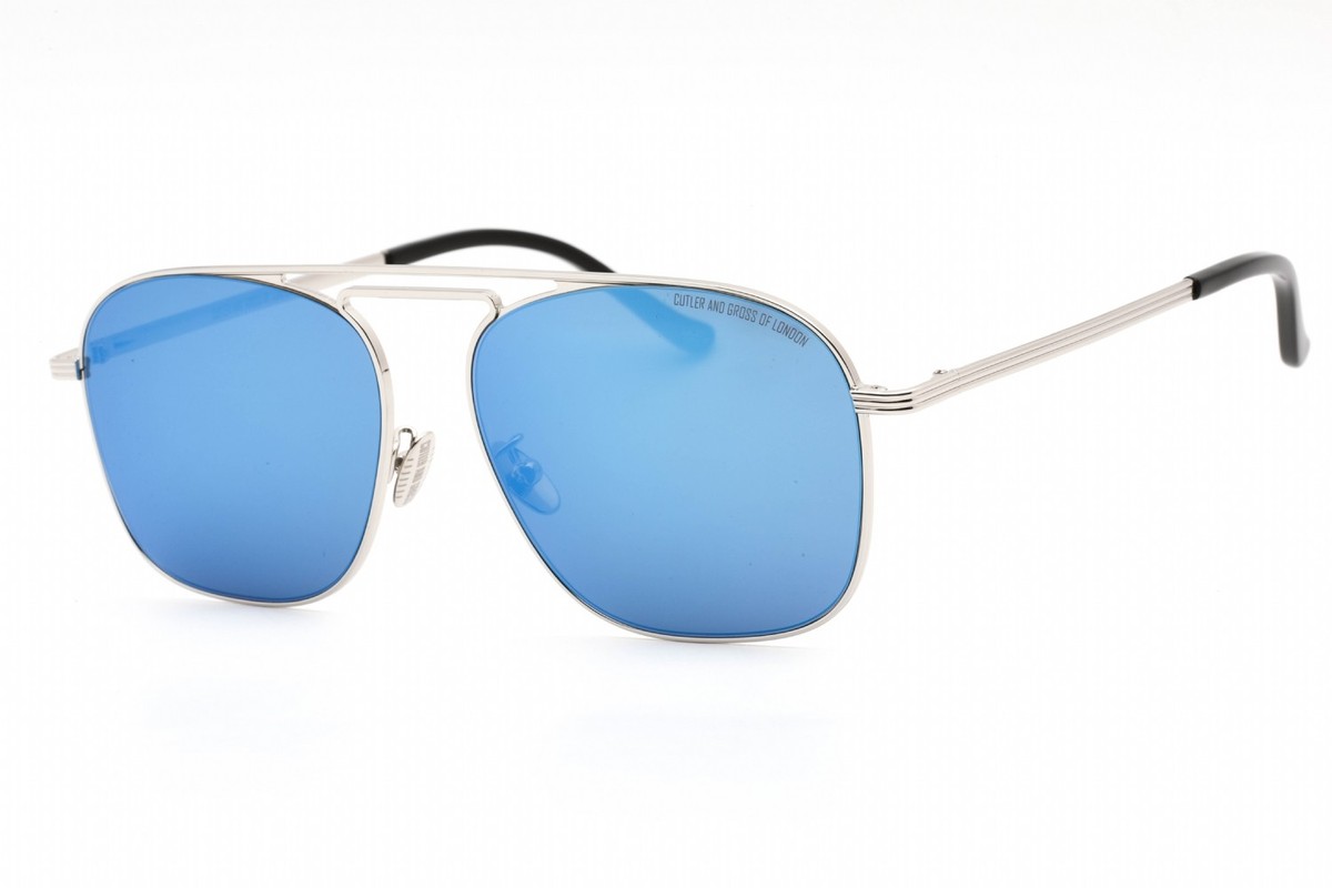 CUTLER AND GROSS CG1310S 007 Sunglasses Silver Black Frame Blue