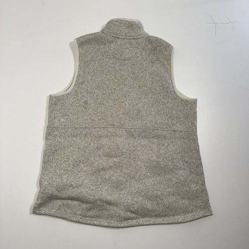 LL Bean Fleece Vest Womens 1X  Gray Ivory Full Zip Sweater Pockets Mock Neck - Picture 2 of 9