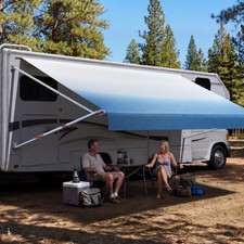 Manual RV Awning Kit 15FT Retractable Camper Awning Waterproof Blue