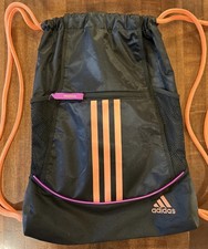 Unisex adidas Sackpack Drawstring Black Coral With Plum Sz 13.5x17.5
