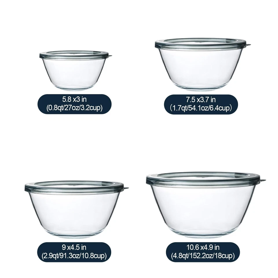 Glass Mixing Bowls with Lids, 4 Packs Glass Bowl Set, Nesting Bowls for Meal ... - Image 2 of 4