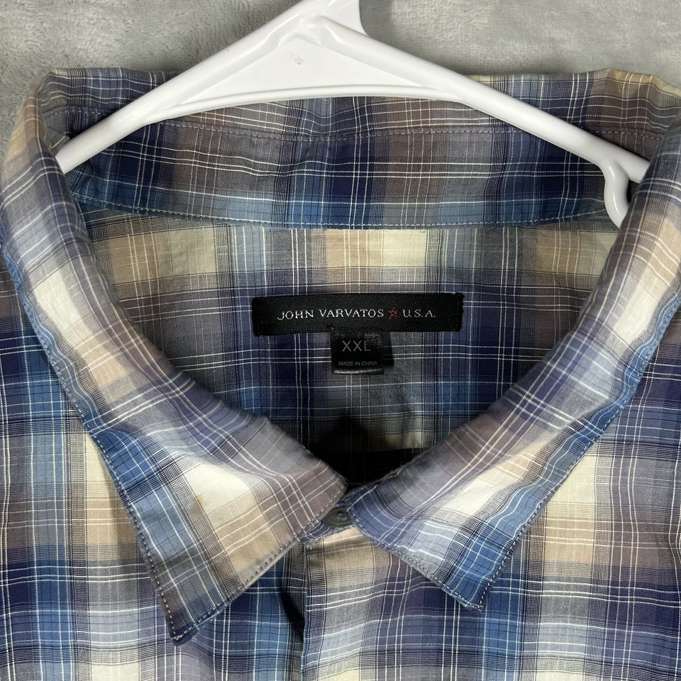 Camisa John Varvatos Para Hombre XXL Gris Azul A Cuadros Abotonada Ligera Clásica Foto 3 de 4