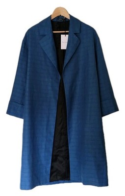PAUL SMITH Longline Sakko Damen UK 14 Seide Leinen Wolle blau grün kariert Italy
