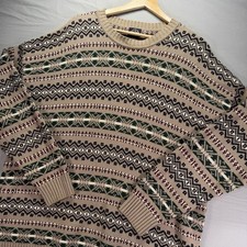 Vintage Grandpa Sweater Mens XL Geometric Knit Cotton Dockers Cabincore 90s