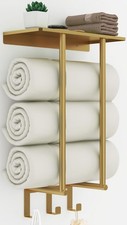Towel Rack with Metal Shelf and 3 Hooks, Towel Racks for Bathroom Wall Mounte...