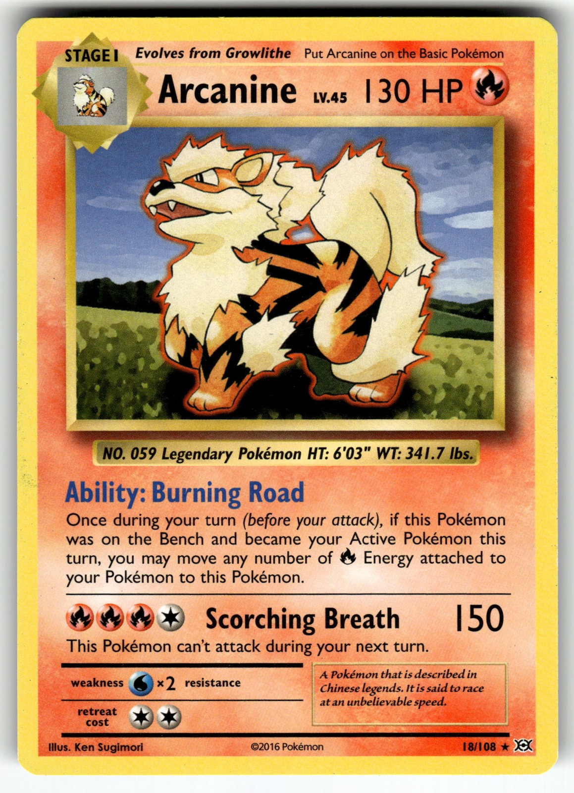 Arcanine 18/108 XY - Evolutions NM Pokemon Card TCG