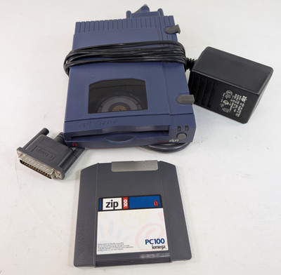 iomega Zip Disk 100 Z100P2 External Drive with OEM Power Cord & Parallel Cord