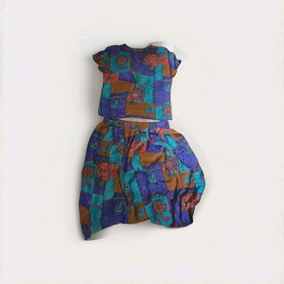 Vintage AKF New York 2 Piece Skirt Set Women's Large Funky Colors 80s