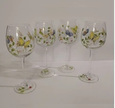 Set Of 4 Lenox Butterfly Meadow Wine Glasses Handpainted 