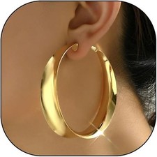 Gold Chunky Hoop Earrings for Women Exaggerated Large 80MM Wide Post Thick Hoop