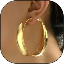 Gold Chunky Hoop Earrings for Women Exaggerated Large 80MM Wide Post Thick Hoop