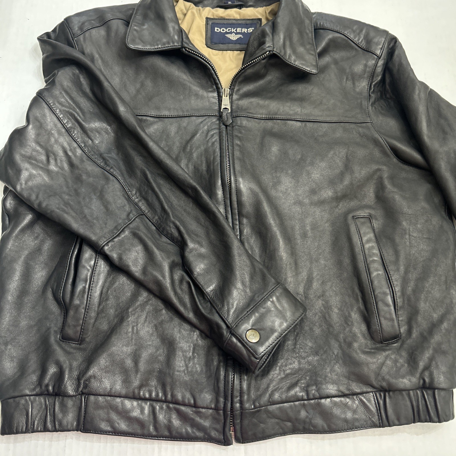 Dockers Men Lambskin Leather jacket Size XL Full Zip Black