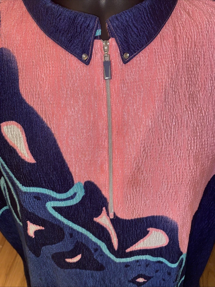 Top de golf abstracto rosa y azul para mujer JAMIE SADOCK 1/4 cremallera talla 2XL Foto 3 de 4