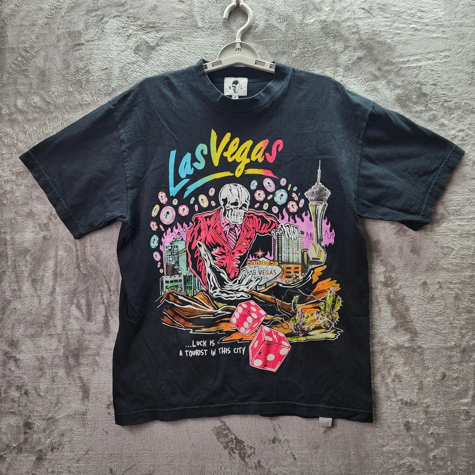 Warren Lotas Las Vegas Skeleton Graphic T-Shirt Men’s M Black Tee Dice Neon Rare - Image 3 of 4