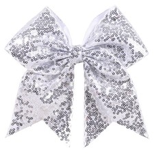 CN 7" Glitter Large Cheer Hair Bow Clips for Girls Cheerleader Silver Sequin ...