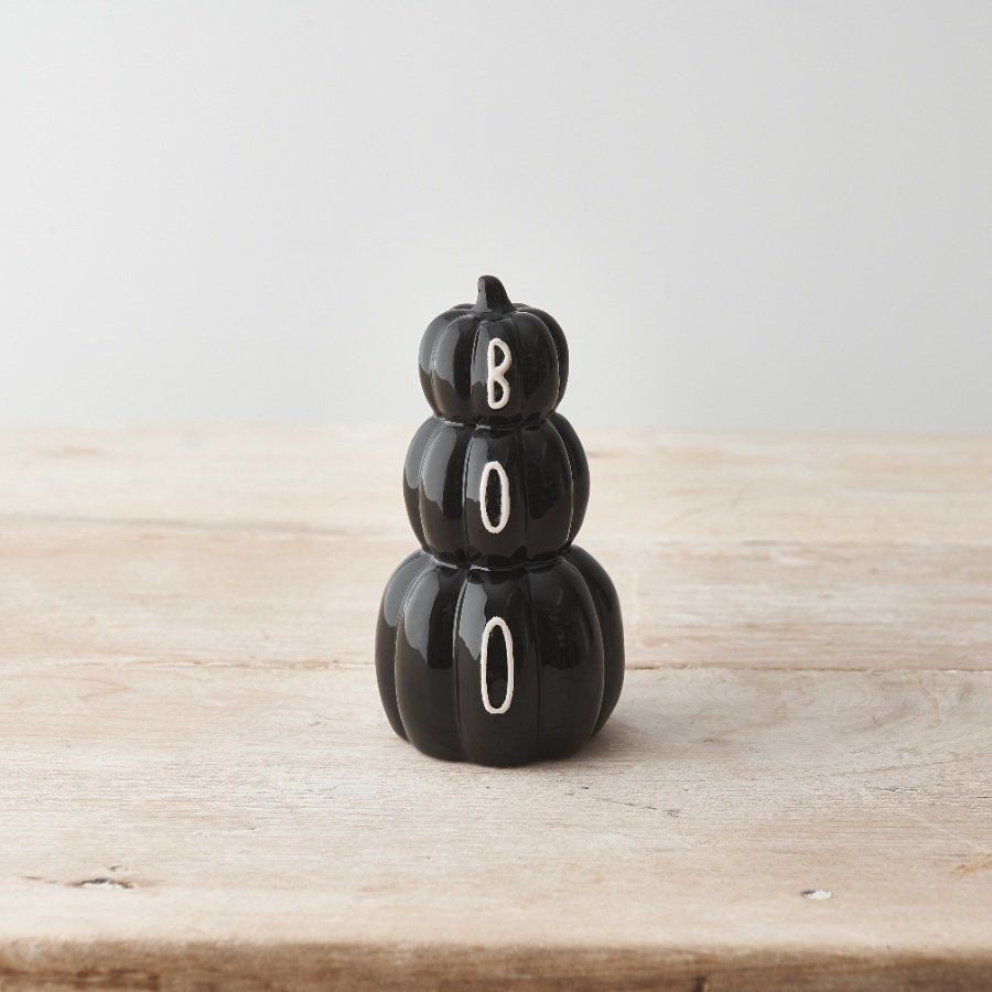 Autumn Decoration Halloween Ceramic Boo Pumpkin Stack Black 12cm