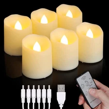 Rechargeable LED Tea Lights USB Flameless Warm White Votive Candles with Remote 
