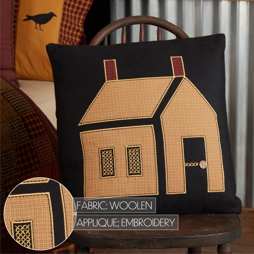 Primitive 18"x18" House Pillow Black Appliqued Buttons Bedroom Decor VHC Brands - Picture 3 of 7