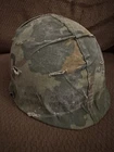 Vintage Vietnam Era Military M-1 Helmet With Graffiti Camo Cover And Liner