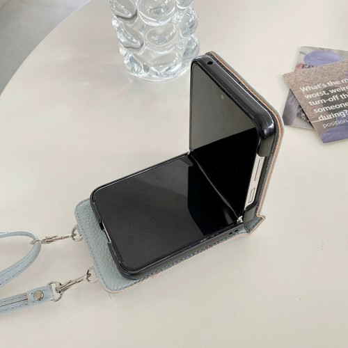Leather Lanyard Case For Samsung Galaxy Z Flip6 Flip5 Flip4 3 Card Wallet Cover - Picture 5 of 22