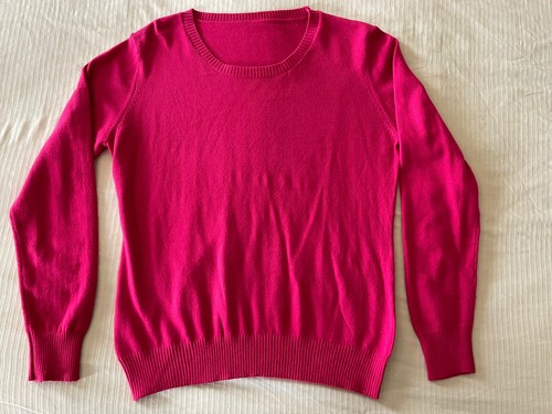 Fuchsia/Bright Pink Crew Neck Cotton Cashmere Knitted Sweater Size Large - Picture 6 of 9