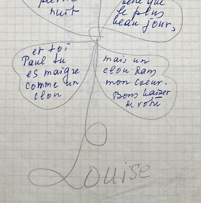 Beautiful poem by Louise de Vilmorin for Micheline and Paul Meurisse, in a clover