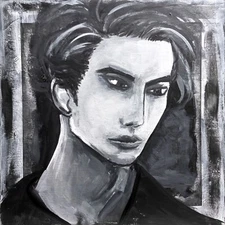 Monochromatic Man Portrait Original Art Minimalist Painting Black&White, 12x12