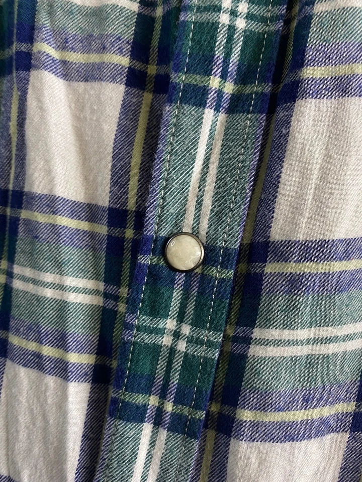 Lucky Brand Flanel Plaid LONG SLEEVE SHIRT Pearl SNap Medium SLim 15.5 x 34/35 M - Image 2 of 4