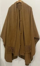 Alpaca Diana Peru Poncho Cape with Attached Scarf - Made in Peru Tan Brown