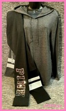 Victoria's Secret Pink Side Slit Hoodie  Bling Campus Leggings Set Gray Logo L