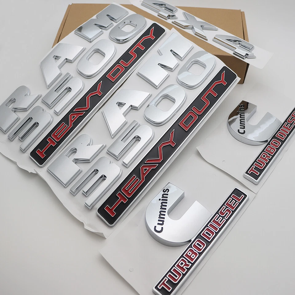 Set For 2013-2018 RAM 3500 Heavy Duty Emblems Cummins Turbo Diesel 4X4  Chrome - Image 3 of 4