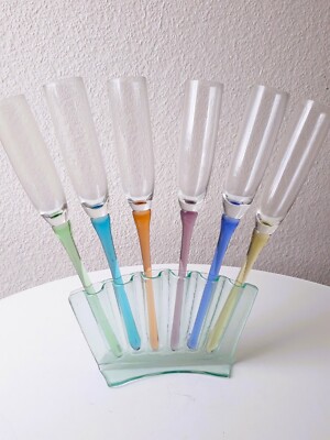 80er  handmade  Sekt /Champagner   Gläser 7 teiliges  Set mit   Vintage 90s