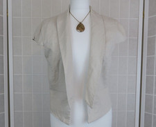 E-vie Jacket Size 14 Cream/stone Linen Blend Open Front Cropped Cap Sleeve Lined