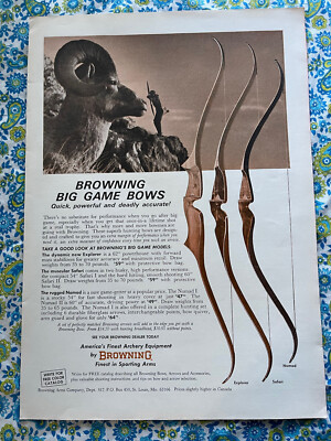 Browning 1966 Print Ad Bow Hunting Big Game Advertisement