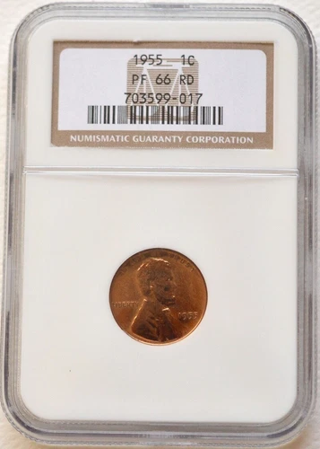 1955 US MINT BEAUTIFUL BRIGHT RED LINCOLN WHEAT CENT NGC PF66 RD - 29