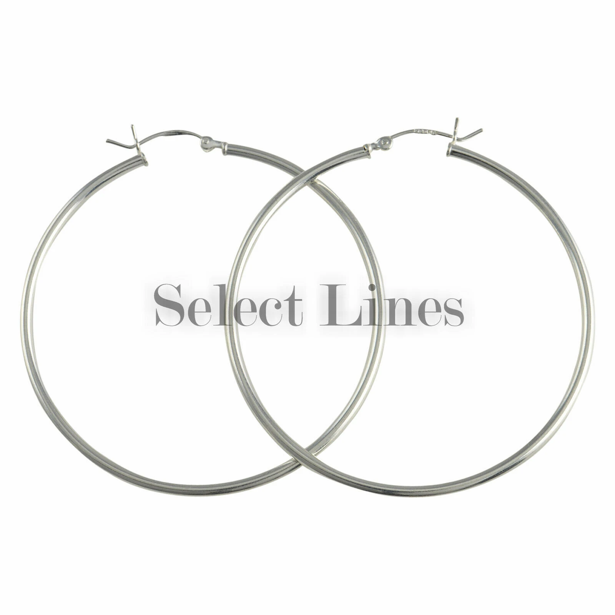 2mm X 35mm Plain Polished Round Hoop Earrings Real Solid 925 Sterling