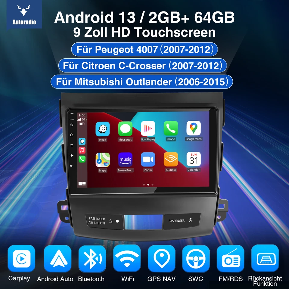 Für Mitsubishi Outlander II 06-12 2+64G GPS Nav Android 13 Autoradio Carplay KAM - Bild 3 von 4