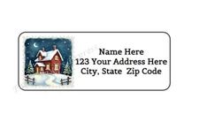 30 SNOWY CHRISTMAS HOUSE PERSONALIZED RETURN ADDRESS LABELS 1 in X 2.625 in